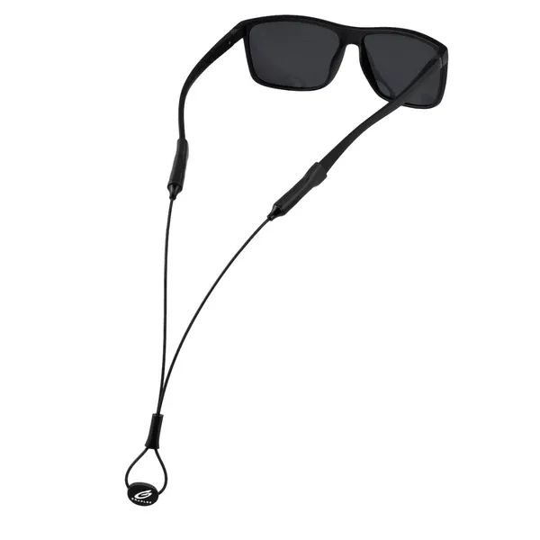 GRAPLRZ Adjustable sunglass retainer attached to a pair of sunglasses, black